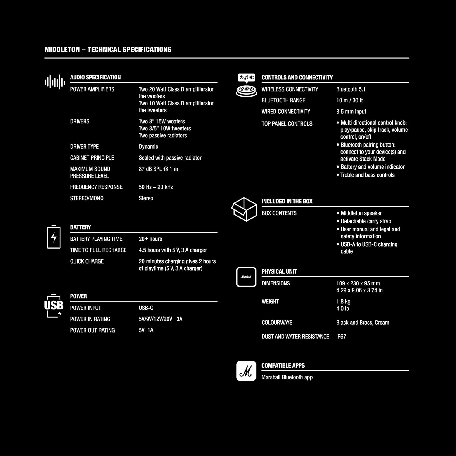 Caixa De Som Marshall Middleton Bluetooth